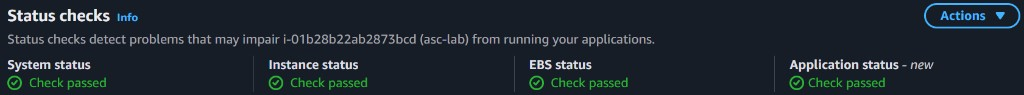 EC2 Status checks: system, instance, EBS, and Application status all Check passed after the check is included